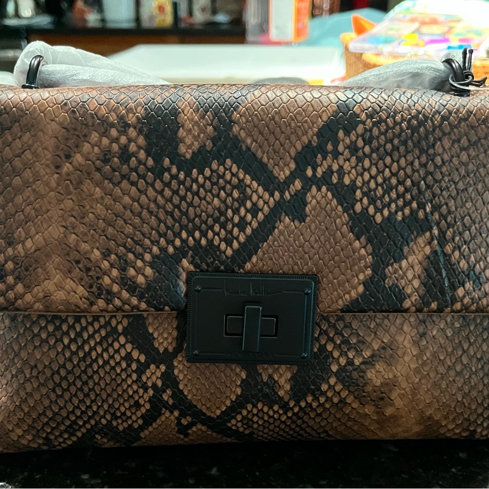 Nicole Miller Brown and Black Snake Skin Design Shoulder Bag